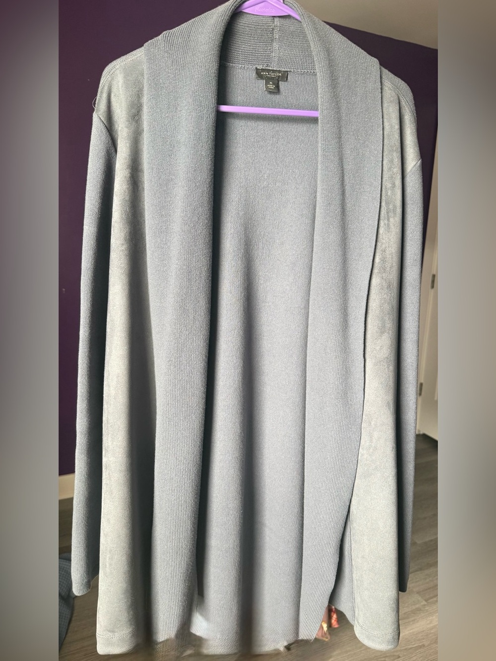 Ann Taylor XL Blue/Gray Open-Front Shawl Cardigan
